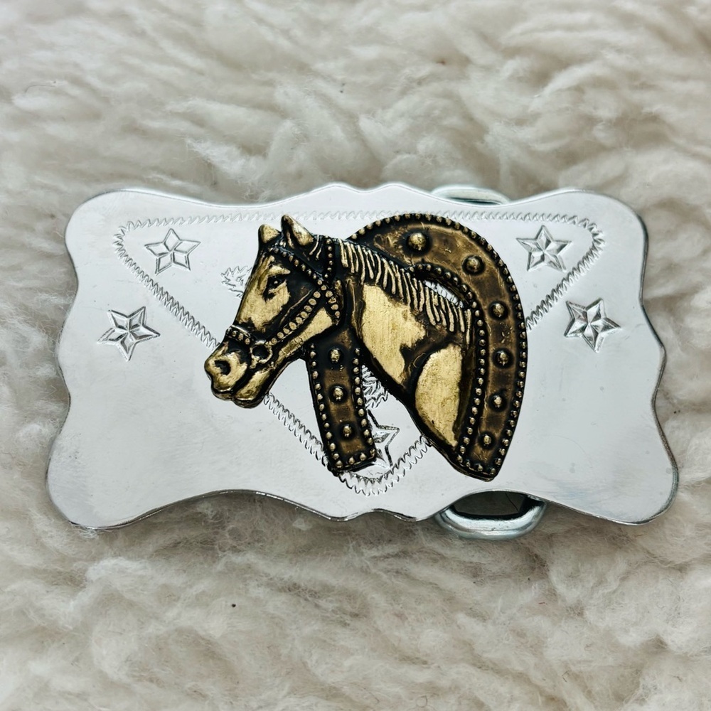 Silver and Gold Horse Belt Buckle